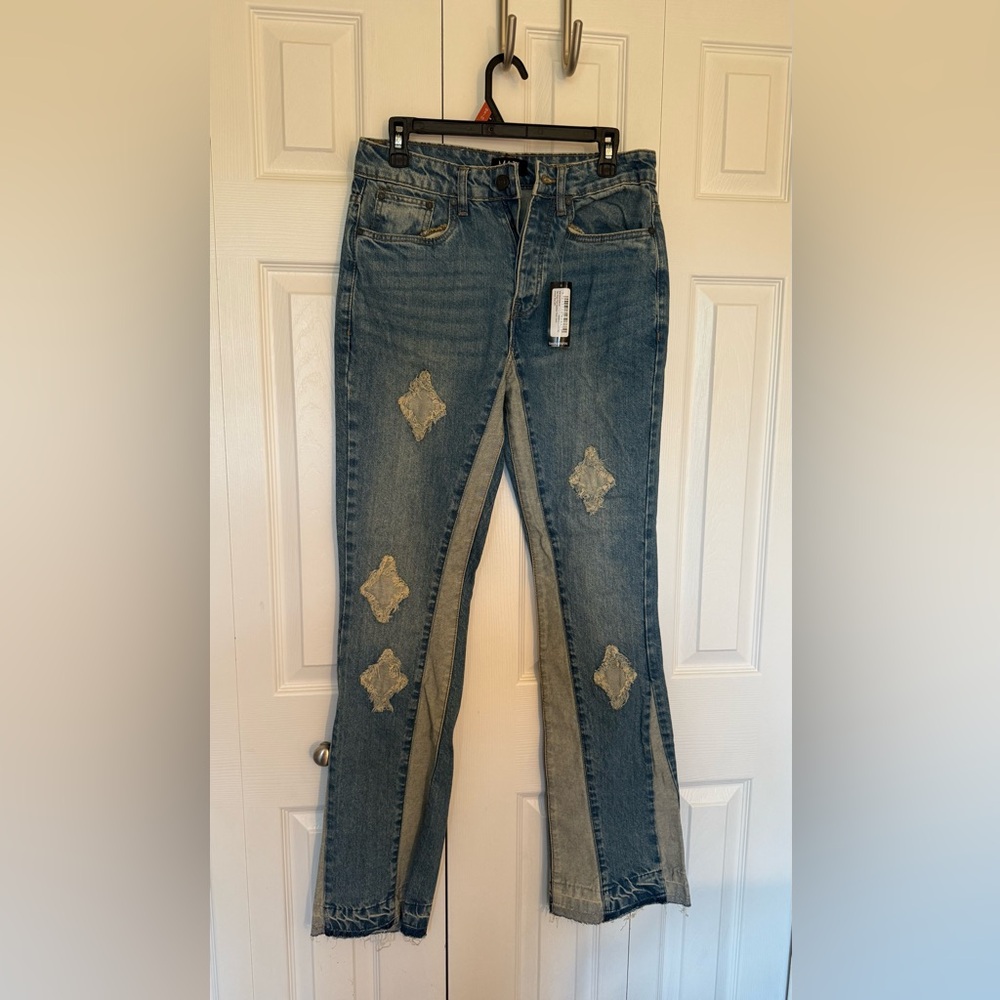 RARE Boohoo MAN Blue Distressed Flare Jeans